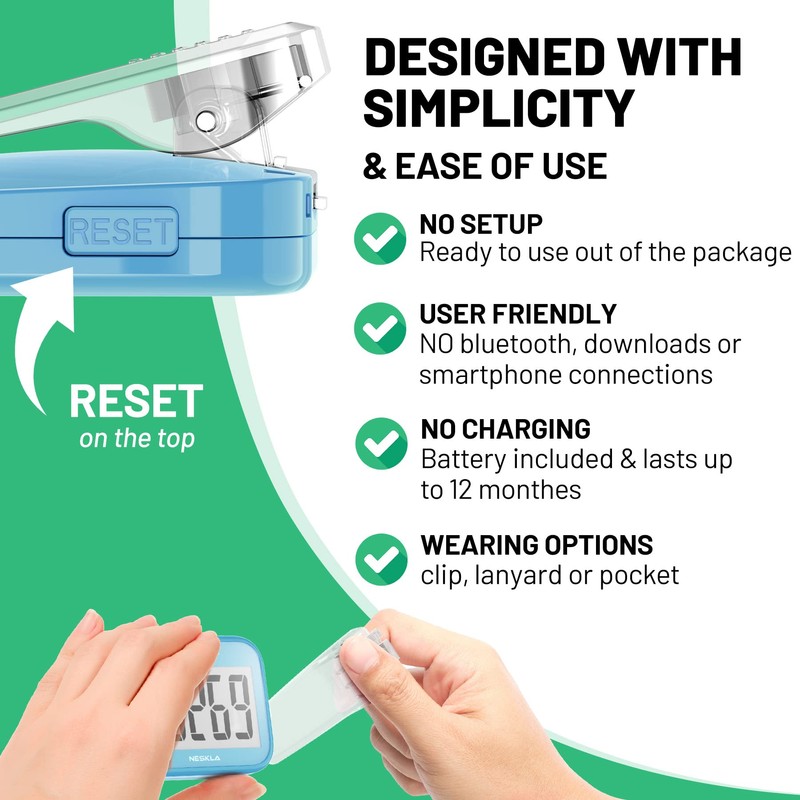 NESKLA 3D Pedometer for Walking, Simple Step Counter with Large