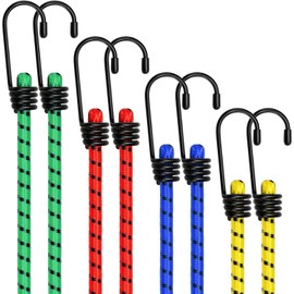 Elastic Bungee Cords - 4 Lengths: 40 cm, 60 cm, 80 cm & 100 cm-Steel Hooks with PVC Coating-Stretchable & Tear-Resistant-for All Types of Load securing/Elastic Bungee Straps with 2 Hooks (Color)
