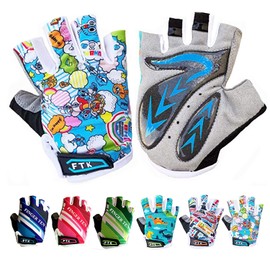 LOVMEAD Cycling Gloves Kids Fingerless for Boys Girls Age 4-12, MTB Gloves Pair Girls Boys Outdoor Sports Road Bike Bicycle Half Finger Gloves Spring Summer (Sky Blue, M)