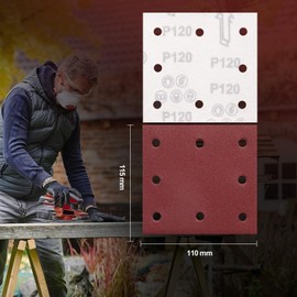 Sruhrak 110x115mm Sandpaper, 50 Pieces Sanding Sheets Hook and Loop Sanding Pads 120 Grits Rectangular Sander Paper Set for Bosch Electric Sander Polishing, Rust Removal