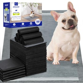 Pettycare Charcoal Puppy Pads Regular 22"x23" 100 Count, Leak-Proof Odor Control Thicken 6 Layers, Ultra Absorbent Quick Dry, Disposable Potty Training Pads with Anti-Slip Adhesive Sticky Tape