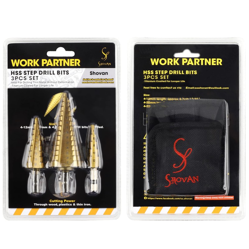 3PCS HSS Step Bits, High Speed Steel Step Drill Bits
