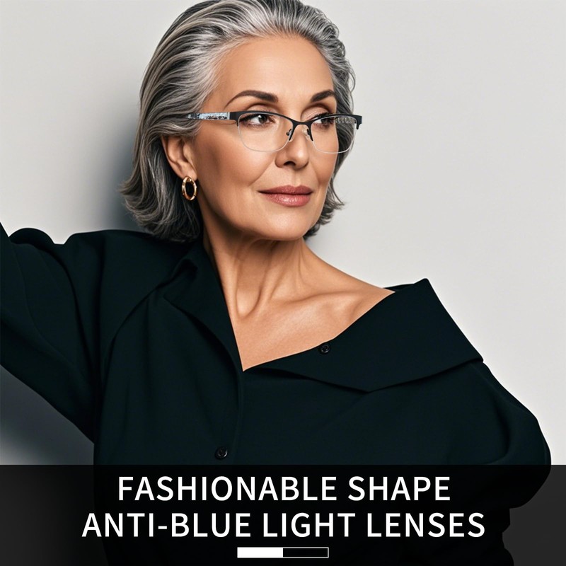 FONHCOO Bifocal Reading Glasses for Women, Metal Spring Hinge Blue