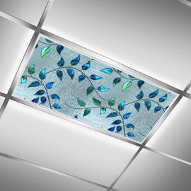 MECVU 2 Pack Fluorescent Light Covers 4 X 2 Feet Blue Leaves Magnetic Light Cover for Drop Ceiling, Fluorescent Ceiling Shade Filters for Office Classroom Home Hospital Decor