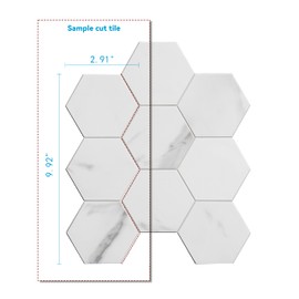 COLAMO LUXURY Peel and Stick Hexagon Faux White Carrara Stone Tiles For Kitchen Backsplash, Adhesive Back Splash Tile for Interior Accent,Stick on Honeycomb Mosaic for RV,Bathroom, Living Room(Swatch)