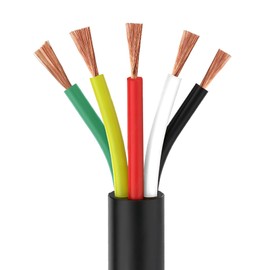 Qiping Round 5 Core Cable, 5 x 0.5mm² Trailer Cable 2M, 12V/24V Black Automotive Wire for Trailer Caravan Truck Boat, LED Light Wiring Connections