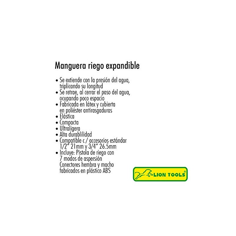 LION TOOLS Manguera de Jardín Expandible 5mts a 15mts HG
