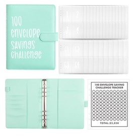 Budget Planner, AMONENZ A5 Money Saving Folder, Faux Leather Savings Book with 100 Envelopes, Water and Dustproof, Home School Office Budget Binder (Green)
