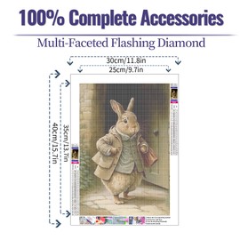 JATOK Diamond Painting Kits, Rabbit Diamond Painting Kits for Adults, DIY Full Drill Diamond Art Kits for Home Wall Decor Gifts, 30x40cm/12x16in