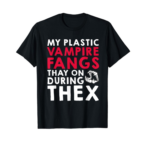 Plastic Vampire Fangs - Funny Halloween Vampire T-Shirt