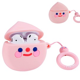 Coralogo Compatible with Airpods 1/2 Cute Case,Cartoon Character Silicone Fruit Airpod Designer Skin Kawaii Funny Fun Cool Keychain Design Cover Kids Teens Air pods Cases for Girls Boys(3D Peach)