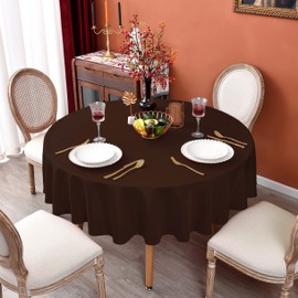 MEANMOY Brown 210 GSM Water & Stain Resistant Round Tablecloth for Circle Table - Solid 48 Inch Table Cloth Cover in Wrinkle Free Durable Washable Polyester Fabric for Wedding, Party, Banquet