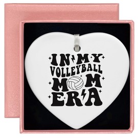 Gifts for Volleyball Coach,in My Volleyball Mom Era,Game Day Gift for Mom,Sport Mom Gift, Birthday Gifts for Mother Mama-Christmas Decor Gift-Ceramic Heart Shaped Ornament