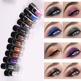 12 Colors Glitter Eyeshadow Eye shadow Stick Pen Makeup Set, Smoky Eyeshadow Sticks DNM Waterproof Shimmer Gold Gray Silver White Blue Brown Green Cream Eyeshadow Stick Set,Eye Glitter Make Up