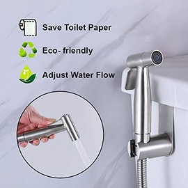AZOS Bidet Pulverizador, Juego de Rociador Shattaf, Montado en Pared, Acero Inoxidable, Níquel Cepillado, Plateado