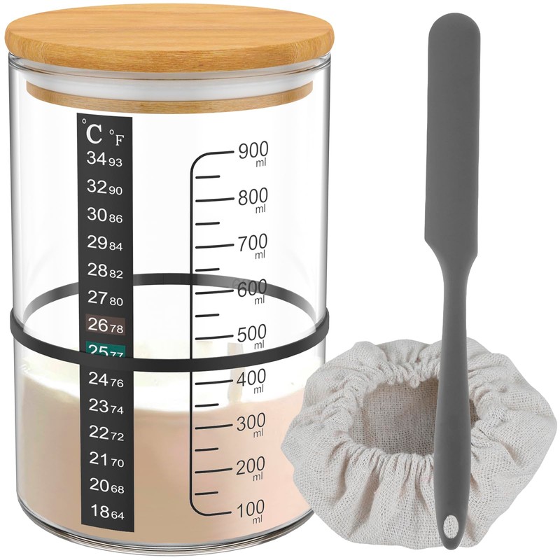 Large Sourdough Starter Jar Glass 900ml Capacity Sourdough Jar Wide