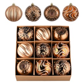 Valery Madelyn Christmas Ball Ornaments, 9ct Bronze Copper and Gold Shatterproof Fall Christmas Tree Decorations Set, 3.94 Inches Luxury Brown Hanging Ornaments for Xmas Trees Bulk Holiday Decor