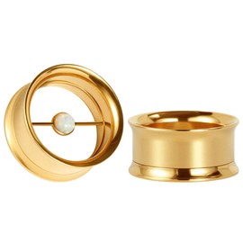 Cooear Ear Tunnel Gauge Piercing Silver Opal Centre Stainless Steel Screw 0G, Stainless Steel