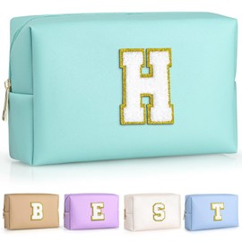 TOPEAST Preppy Bag, Monogrammed Makeup Bags with Zipper, Cute Makeup Pouch, Initial Birthday Gifts Bag for Daughter Friends Sister, Preppy Things For Girls (Blue H)