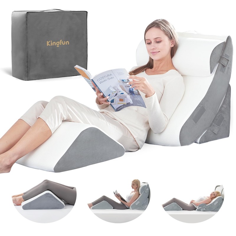 Kingfun 4pcs Orthopedic Bed Wedge Pillow Set for Post Surgery,