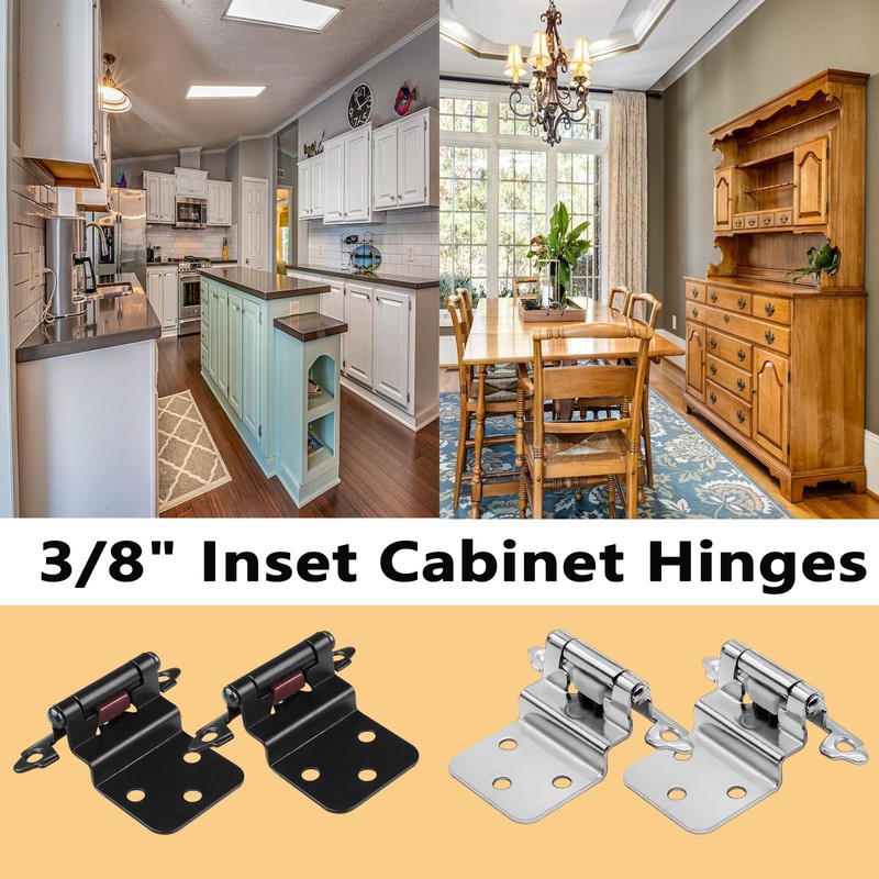 NOV FIRE 3/8"Inset Cabinet Hinge Black,8 Pack Self-Closing Hinge for