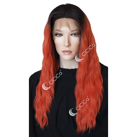 CiCiCa Lace Front Wigs,24 Inches Long Natural Wavy Wig,Ombre Brown Roots to Orange Wig,Premium Synthetic Heat Resistant Hair,Swiss Lace Wig,150% Density Hair Replacement Wigs for Women.