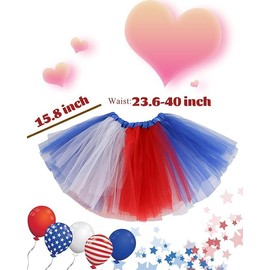 Teens Girls Women Red White Blue Tutu Skirt, 4th of July Tutu Spirit Week USA Star Tulle Tutu Skirt for Adult 2PCS