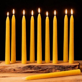 10-Pack 8" Natural Yellow Pure Beeswax Taper Candles, Dripless & Smokeless