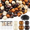 1055 Pieces Wooden Hair Beads Set Including 600 Barrel Wood