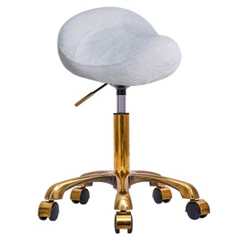 HZLCMPY Saddle Stool Gold Rolling Stool with Wheels, PU Leather Roller Vanity Chair, Height Adjustable Swivel Saddle Chair for Pedicure, Tattoo, Massage, Salon, Spa (White)
