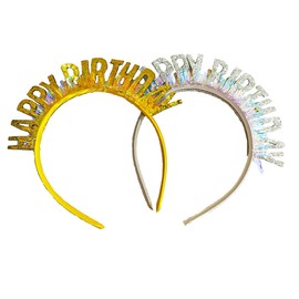 Riseason 2Pcs Happy Birthday Headbands Birthday bands Silver White Tiaras and Gold Crowns for Women Girls Boys prince Princess Birthday Party, Christmas Birthday Party Decoration Supplies