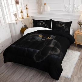 AILONEN 3D Black Cat Comforter Set Full Size, Hidden Black Cat Bedding Set for Children Boys Girls,Black Theme Bed in a Bag,Soft Microfiber,1 Quilt and 2 Pillowcases for All Season