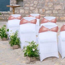 LEBENGURU Metallic Rose Spandex Chair Sashes, 50pcs Premium Stretch Bows With Buckle Slider, Universal Elastic Bands for Wedding Party Banquet Decoration