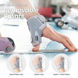 CURECARE Thumb Brace Right & Left, Universal Thumb Splint with 2 Splints for Ultra Strong Support, Thumb Orthosis for Thumb CCD Joint, Arthritis, Tendonitis (Grey, S/M)