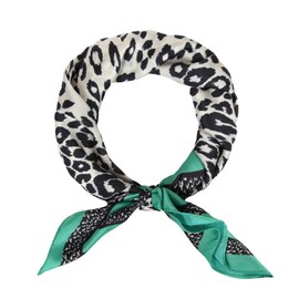 MEANBEAUTY Women's 70 x 70 cm Silk Scarf Lightweight Bandana Multicoloured Scarf Head Scarf Hair Scarf, Leopard/Dark Green, Unit size