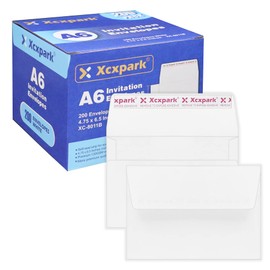 Xxcxpark 200 Qty Printable A6 Invitation Envelopes 4.75 x 6.5 Cards, Self Seal 120GSM white Paper Envelopes for Invitations, Papers, Photos, Documents, Wedding, Baby Shower, Easy to Seal and Peel