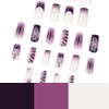Uñas postizas francesas con flores moradas, acrílicas, largas, cuadradas, de