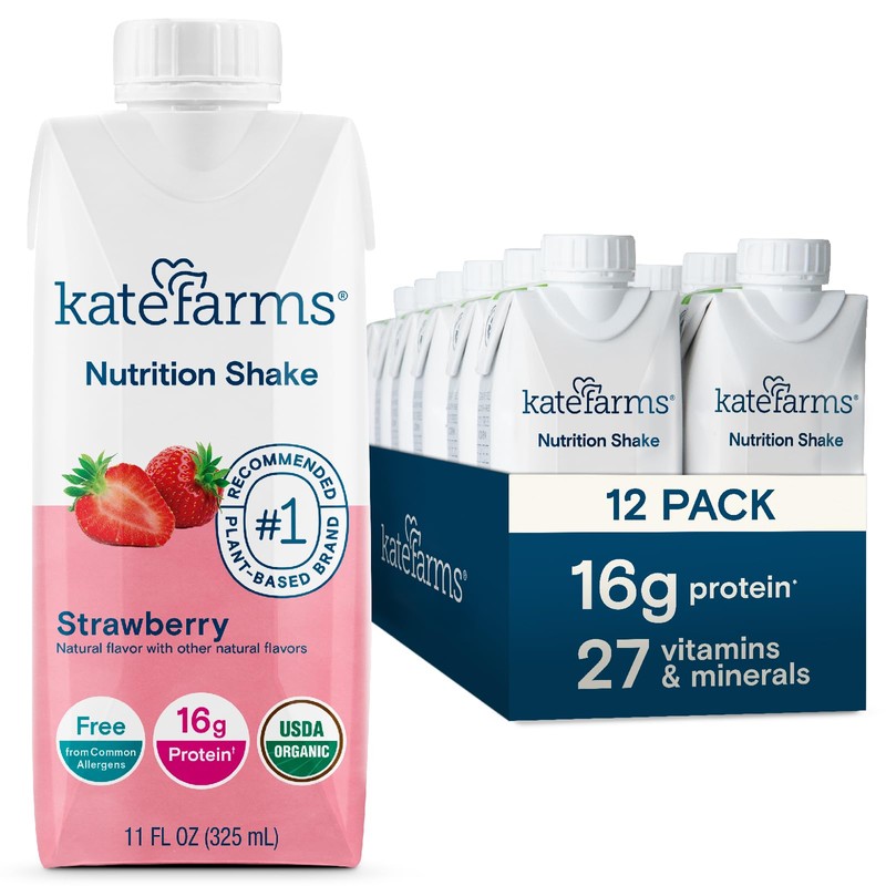 Kate Farms Organic Nutrition Shake, Strawberry, 16g Protein, 27 Vitamins