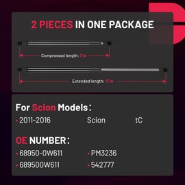 PM3236 17in/134Lbs (596N) Hood Struts Lift Supports Car Hood Holder BDFHYK Gas Spring for Scion tC 2011-2016, 2 Pcs