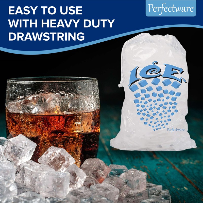 Perfectware- 20lb Drawstring Ice Bags w/Cotton String Handle- Pack of