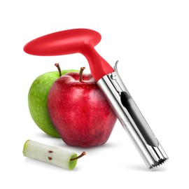 Premium Apple Corer - Easy to Use Durable Apple Corer Remover for Pears, Bell Peppers, Fuji, Honeycrisp, Gala and Pink Lady Apples - Stainless Steel Cupcake Corer - Red, Pineapple Corer, Apple Peeler