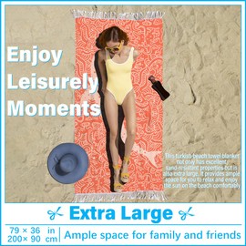 Vikumond Thin Turkish Beach Towel Lightweight Soft Cotton Extra Large XL Oversized Sand Free Sandproof Absorbent Quick Dry Towels Cloud Bath Pool Travel Compact Essentials Accessories for Adult Gifts