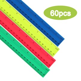 ZOOFOX 60 Pack Plastic Straight Rulers, 12 Inch Plastic Ruler Measuring Tool for Student School, Office, and Home