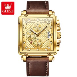 OLEVS Men’s Casual Leather Watch,Big Face Waterproof Luminous Date Analog Watches for Men - Colour: Golden White