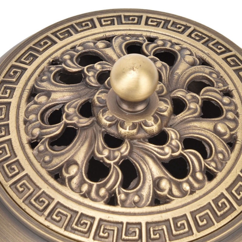 Antique Incense Burner Brass Holder with Lid Fireproof Cotton Interior