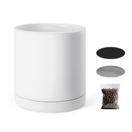 VEVOR Plant Pot, 12-Inch Ceramic Pots for Plants with Drainage Holes, Non-Slip Pads & Detachable Saucer, Modern Ceramic Flower Pots, Indoor and Outdoor Tree Planter Pot, Home & Office