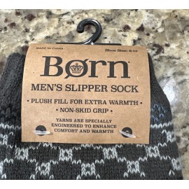 Born BØRN Men’s Slip Resistant Sherpa Lined Slipper Socks Shoe Size 6-12 Gray