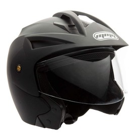 MMG (Model 20) Motorcycle Open Face Helmet DOT Street Legal - Flip Up Clear Visor (M, Rubber Black)