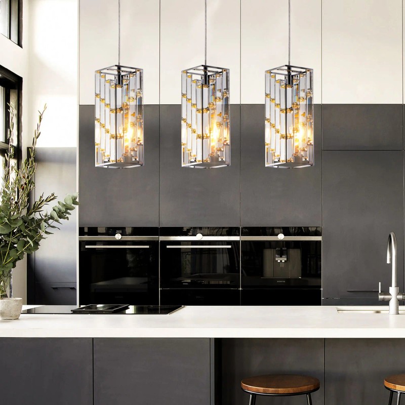 Modern 4\" Crystal Pendant Light 3-Pack Adjustable Hanging Ceiling Lamp