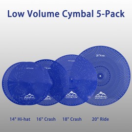 EASTROCK Cymbal Set Low Volume Cymbal Pack Cymbal Set With Cymbal Bag Cymbal Felts 14'' Hi-hat+16" Crash+18'' Crash+20" Ride 5 Pieces Drummer Practice Cymbal (Blue)